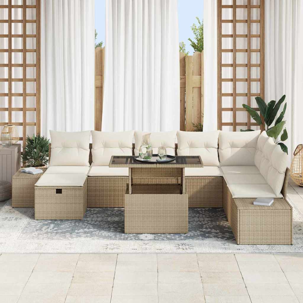 Garten-Sofa-Set 11 pcs Beige Poly Rattan